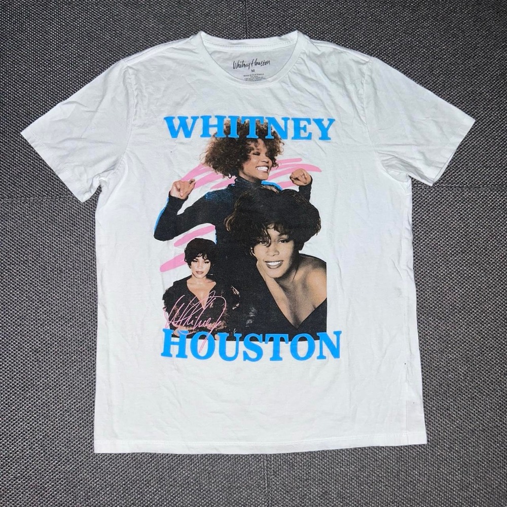 Whitney Houston White Portrait Rap T Shirt Size Medium